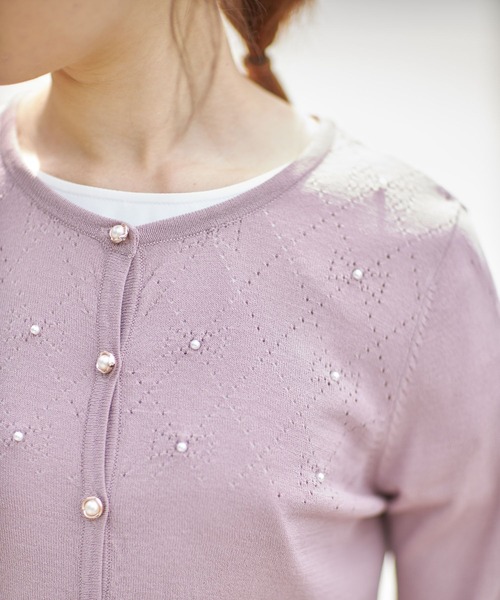 tocco closet(トッコ クローゼット)の「パール付き透かし編みUV加工カーディガン(カーディガン/ボレロ・レディース・ブラック/ピンク系その他・M)」の13枚目の写真