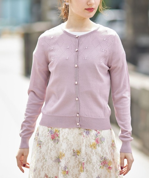 tocco closet(トッコ クローゼット)の「パール付き透かし編みUV加工カーディガン(カーディガン/ボレロ・レディース・ブラック/ピンク系その他・M)」の11枚目の写真
