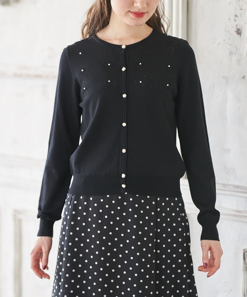 tocco closet(トッコ クローゼット)の「パール付き透かし編みUV加工カーディガン(カーディガン/ボレロ・レディース・ブラック/ピンク系その他・M)」の4枚目の写真