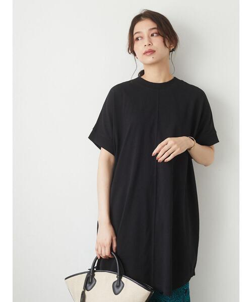 Green　Parks（グリーンパークス）の「リブポイントTチュニック＊（Tシャツ/カットソー・レディース・ブラック/ベージュ/ブラウン/オフホワイト・FREE）」の5枚目の写真