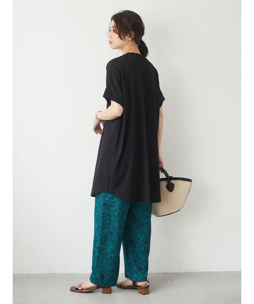 Green　Parks（グリーンパークス）の「リブポイントTチュニック＊（Tシャツ/カットソー・レディース・ブラック/ベージュ/ブラウン/オフホワイト・FREE）」の6枚目の写真