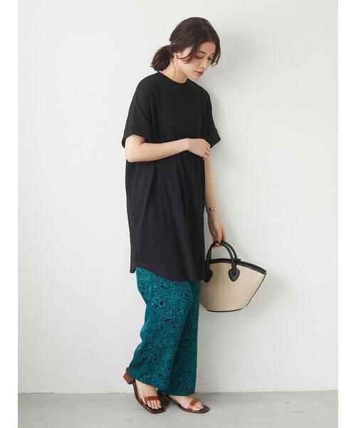 Green　Parks（グリーンパークス）の「リブポイントTチュニック＊（Tシャツ/カットソー・レディース・ブラック/ベージュ/ブラウン/オフホワイト・FREE）」の8枚目の写真