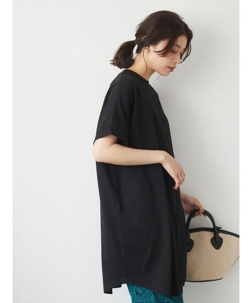 Green　Parks（グリーンパークス）の「リブポイントTチュニック＊（Tシャツ/カットソー・レディース・ブラック/ベージュ/ブラウン/オフホワイト・FREE）」の9枚目の写真