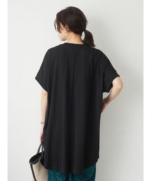 Green　Parks（グリーンパークス）の「リブポイントTチュニック＊（Tシャツ/カットソー・レディース・ブラック/ベージュ/ブラウン/オフホワイト・FREE）」の10枚目の写真