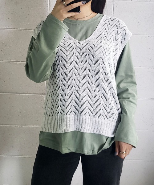 me+em select（ミームセレクト）の「クロシェニットオーバーベスト（ベスト・レディース・ブルー/アイボリー/ブラック/ベージュ・FREE）」の18枚目の写真