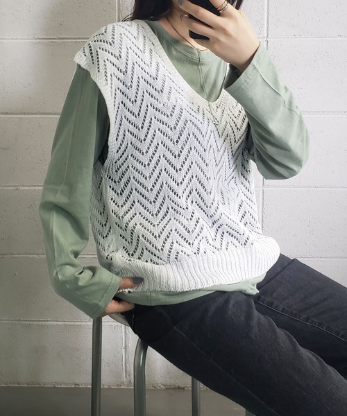 me+em select（ミームセレクト）の「クロシェニットオーバーベスト（ベスト・レディース・ブルー/アイボリー/ブラック/ベージュ・FREE）」の20枚目の写真