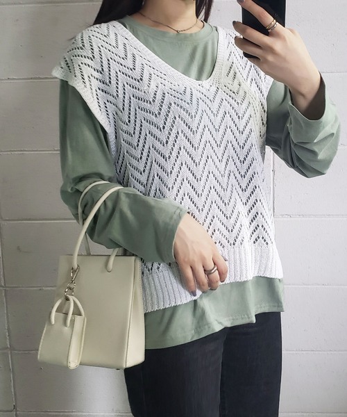 me+em select（ミームセレクト）の「クロシェニットオーバーベスト（ベスト・レディース・ブルー/アイボリー/ブラック/ベージュ・FREE）」の21枚目の写真