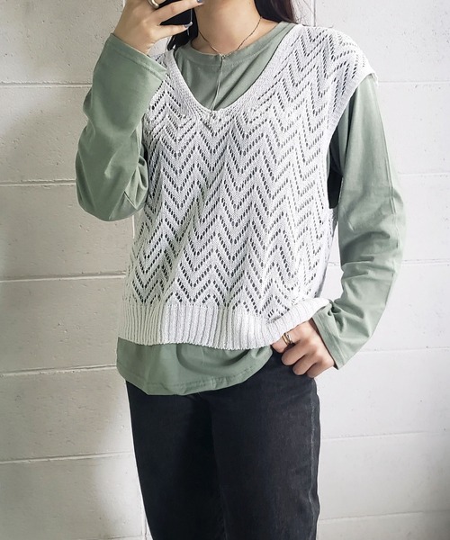 me+em select（ミームセレクト）の「クロシェニットオーバーベスト（ベスト・レディース・ブルー/アイボリー/ブラック/ベージュ・FREE）」の22枚目の写真