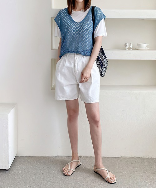 me+em select（ミームセレクト）の「クロシェニットオーバーベスト（ベスト・レディース・ブルー/アイボリー/ブラック/ベージュ・FREE）」の5枚目の写真