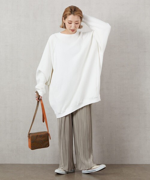 FREAK'S STORE（フリークスストア）の「▽【WEB限定】OE裏起毛ラグランプルオーバー（スウェット・レディース・ホワイト/グリーン/ナチュラル/イエロー/ブラック・ﾌﾘ-）」の9枚目の写真