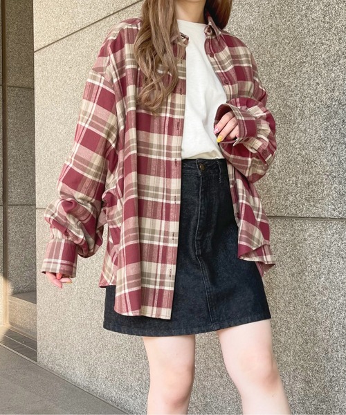 apres jour（アプレジュール）の「チェックＢＩＧシャツ【ZOZOTOWN限定アイテム】（シャツ/ブラウス・レディース・グリーン/ブラウン系その他/ボルドー・X-LARGE/フリー）」の3枚目の写真