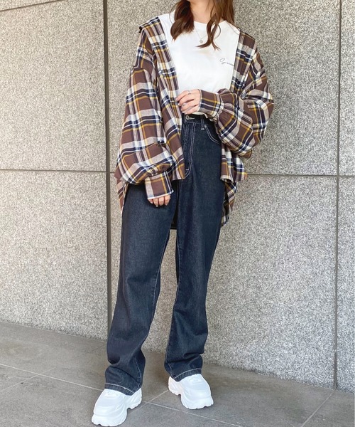 apres jour（アプレジュール）の「チェックＢＩＧシャツ【ZOZOTOWN限定アイテム】（シャツ/ブラウス・レディース・グリーン/ブラウン系その他/ボルドー・X-LARGE/フリー）」の10枚目の写真