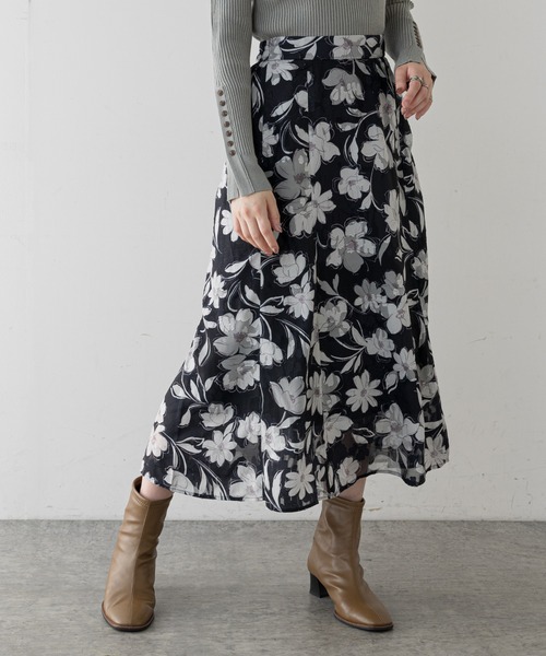 natural couture（ナチュラルクチュール）の「オリエンタル花柄ジャガードスカート（スカート・レディース・ブラック/グレー/ピンク・FREE）」の7枚目の写真