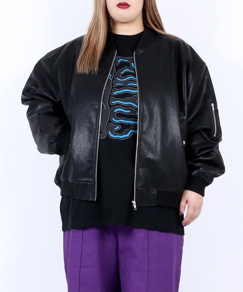 PUNYUS（プニュズ）の「フェイクレザーMA-1（MA-1・レディース・ブラック・2/4/3）」の5枚目の写真