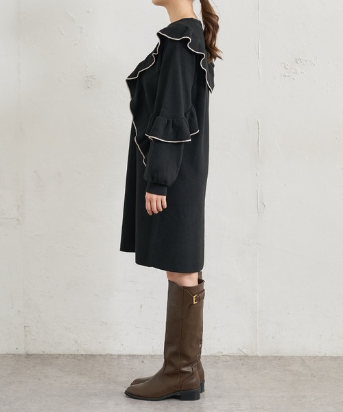 natural couture(ナチュラルクチュール)の「【WEB限定】ラッフルフリルニットチュニックワンピース(ワンピース・レディース・カーキ/ブラック/グレー/オフホワイト・FREE)」の21枚目の写真