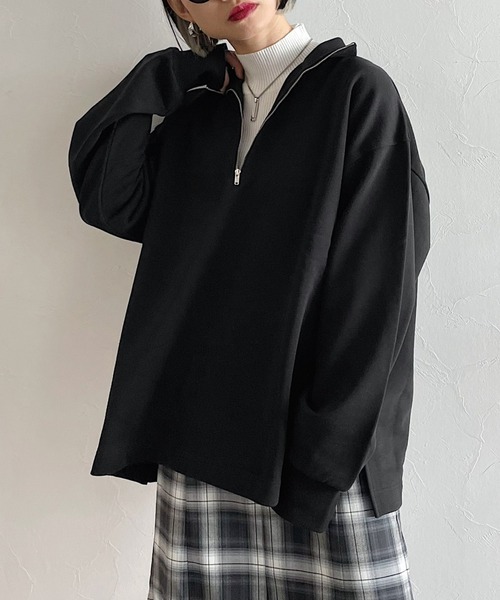 PAGEBOY（ページボーイ）の「ハーフジップロゴウラケ（スウェット・レディース・ブラック/オートミール/ピンク系その他・FREE）」の2枚目の写真