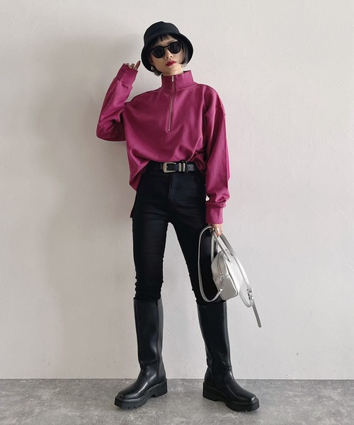 PAGEBOY（ページボーイ）の「ハーフジップロゴウラケ（スウェット・レディース・ブラック/オートミール/ピンク系その他・FREE）」の15枚目の写真