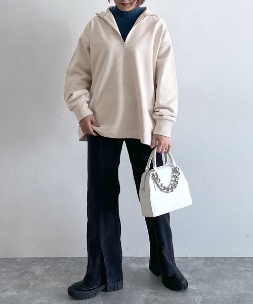 PAGEBOY（ページボーイ）の「ハーフジップロゴウラケ（スウェット・レディース・ブラック/オートミール/ピンク系その他・FREE）」の4枚目の写真