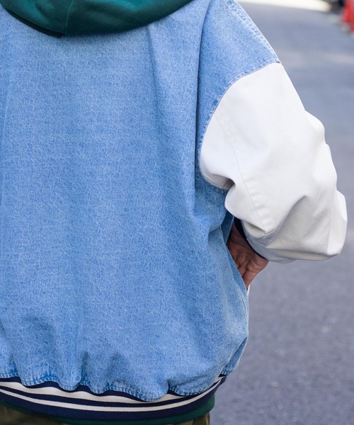 【ＵＳＡ製】バック刺繍　ワンポイント刺繍　スタジャン　ブルー　Ｍ 送料無料スカジャン メンズ 長袖 アウター スマイリー バックプリント 刺繍 ゆったり ビッグシルエット ブルゾン ジャケット ブラック 黒  ユニセックス ブランド カジュアル アメカジ ファッション SMILEY FACE 20代 30代 40代 SALE | SILVER BULLET