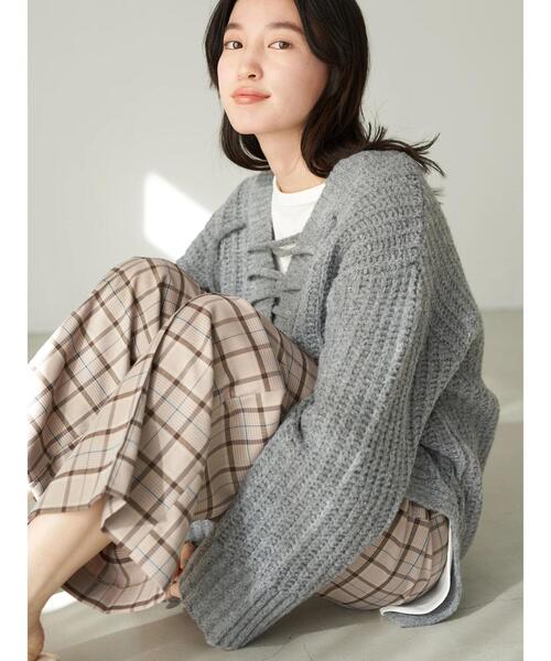 earth music&ecology(アースミュージックアンドエコロジー)の「2wayレースアッププルオーバー*(ニット/セーター・レディース・サックスブルー/杢グレー/ライトベージュ・FREE)」の10枚目の写真