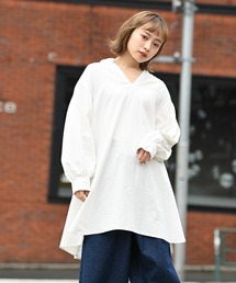 NAVY | オーガニックコットン スキッパーチュニックシャツ(チュニック)