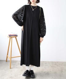 袖異素材カットソーワンピ―ス