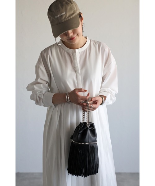 Bonjour Sagan（ボンジュールサガン）の「プリーツ切替バンドカラーワンピース（ワンピース・レディース・ホワイト/ベージュ・FREE）」の9枚目の写真