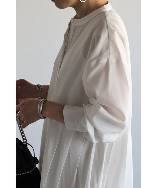 Bonjour Sagan（ボンジュールサガン）の「プリーツ切替バンドカラーワンピース（ワンピース・レディース・ホワイト/ベージュ・FREE）」の11枚目の写真