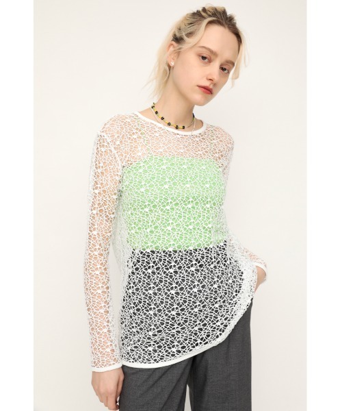 SLY（スライ）の「RANDOM MESH L/S TOPS ランダム メッシュ ロングスリーブ トップス（Tシャツ/カットソー・レディース・ホワイト/イエロー/ブラック・FREE）」の2枚目の写真