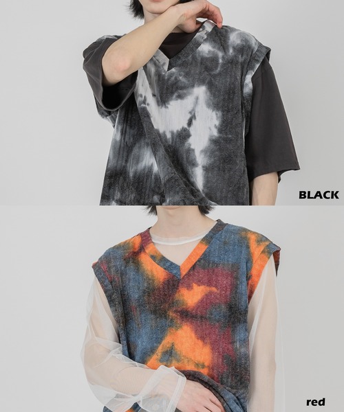 FOLLOWIN（フォロウィン）の「【UNISEX】タイダイサマーニットベスト（ベスト・レディース・ブラック/レッド・FREE）」の3枚目の写真