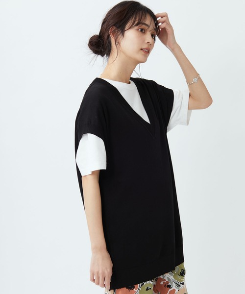 CRAFT STANDARD BOUTIQUE（クラフトスタンダードブティック）の「後ろボタンVネックチュニック　＊◆（ベスト・レディース・ブラック/グリーン/アイボリー・FREE）」の2枚目の写真