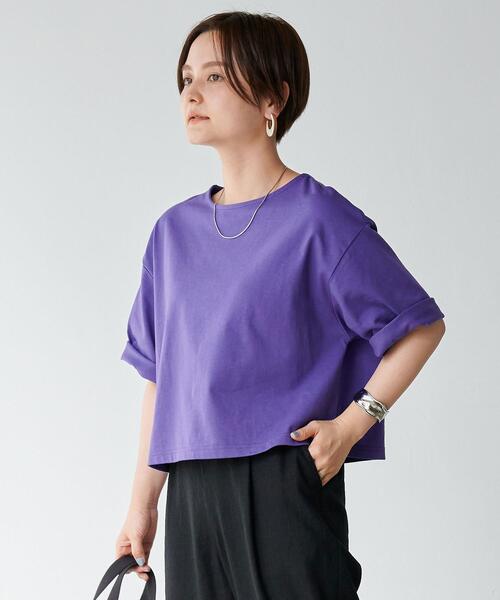 green label relaxing（グリーンレーベルリラクシング）の「【WEB限定】［ XS /H148-155㎝］ワイド クロップド Tシャツ（Tシャツ/カットソー・レディース・ホワイト/パープル/ダークグレー・XS）」の3枚目の写真