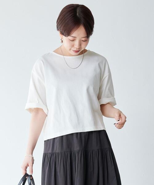 green label relaxing（グリーンレーベルリラクシング）の「【WEB限定】［ XS /H148-155㎝］ワイド クロップド Tシャツ（Tシャツ/カットソー・レディース・ホワイト/パープル/ダークグレー・XS）」の2枚目の写真