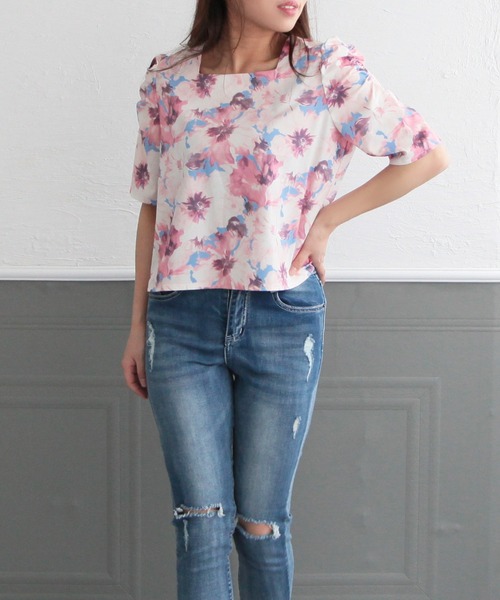 Julia Boutique(ジュリアブティック)の「Amour Flower・スクエアネックパワショルトップス/22078(Tシャツ/カットソー・レディース・オレンジ/ブルー・ONE)」の14枚目の写真