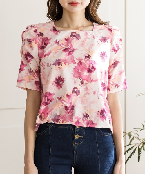 Julia Boutique(ジュリアブティック)の「Amour Flower・スクエアネックパワショルトップス/22078(Tシャツ/カットソー・レディース・オレンジ/ブルー・ONE)」の10枚目の写真