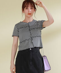 Ray BEAMS | Ray BEAMS / チェッカー パッチワーク Tシャツ(Tシャツ/カットソー)