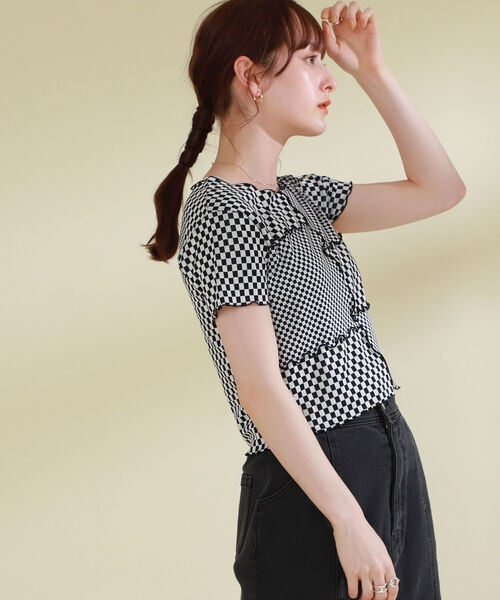 Ray BEAMS（レイビームス）の「Ray BEAMS / チェッカー パッチワーク Tシャツ（Tシャツ/カットソー・レディース・ブラック/レッド・ONE SIZE）」の15枚目の写真