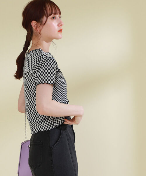 Ray BEAMS（レイビームス）の「Ray BEAMS / チェッカー パッチワーク Tシャツ（Tシャツ/カットソー・レディース・ブラック/レッド・ONE SIZE）」の14枚目の写真