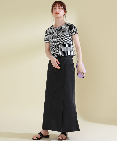 Ray BEAMS（レイビームス）の「Ray BEAMS / チェッカー パッチワーク Tシャツ（Tシャツ/カットソー・レディース・ブラック/レッド・ONE SIZE）」の12枚目の写真