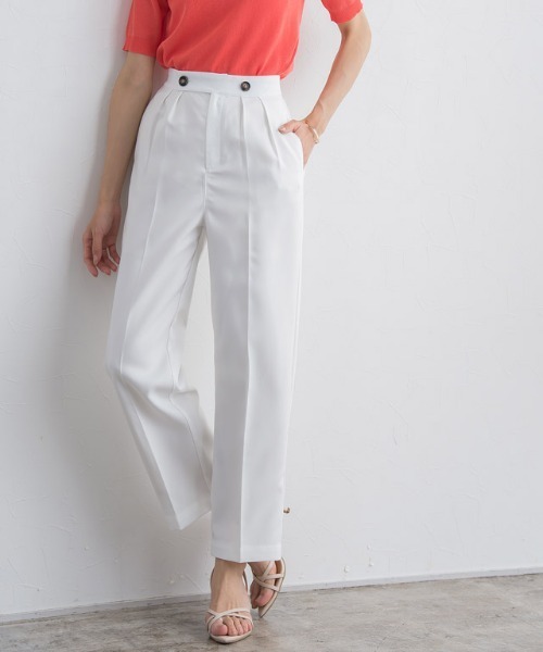 ［貴島明日香さん着用］リネンライクボタンデザインストレートパンツ