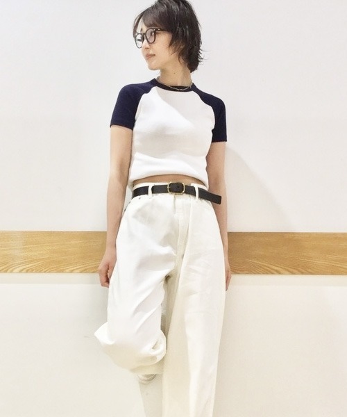 GAP（ギャップ）の「リブ カラーブロック Tシャツ（Tシャツ/カットソー・レディース・ベージュ/ホワイト/グリーン/ブルー・L/S/M/XS/XL/XXS）」の2枚目の写真