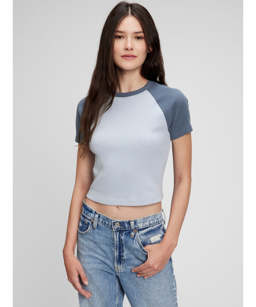 GAP（ギャップ）の「リブ カラーブロック Tシャツ（Tシャツ/カットソー・レディース・ベージュ/ホワイト/グリーン/ブルー・L/S/M/XS/XL/XXS）」の4枚目の写真