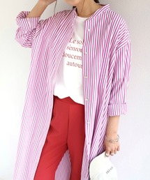andme | カラーストライプバンドカラーシャツワンピース(シャツワンピース)