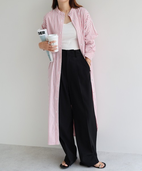 andme（アンドミー）の「カラーストライプバンドカラーシャツワンピース（シャツワンピース・レディース・ホワイト×ピンク/ホワイト×ブルー/パープル系/ホワイト×パープル/ホワイト×イエロー・M）」の18枚目の写真