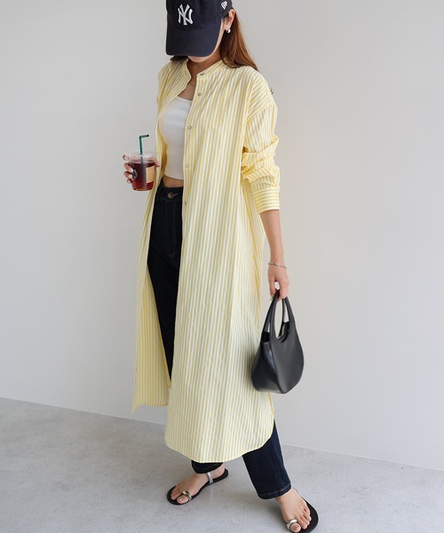 andme（アンドミー）の「カラーストライプバンドカラーシャツワンピース（シャツワンピース・レディース・ホワイト×ピンク/ホワイト×ブルー/パープル系/ホワイト×パープル/ホワイト×イエロー・M）」の16枚目の写真