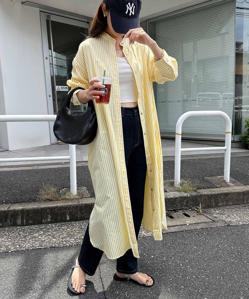 andme（アンドミー）の「カラーストライプバンドカラーシャツワンピース（シャツワンピース・レディース・ホワイト×ピンク/ホワイト×ブルー/パープル系/ホワイト×パープル/ホワイト×イエロー・M）」の14枚目の写真