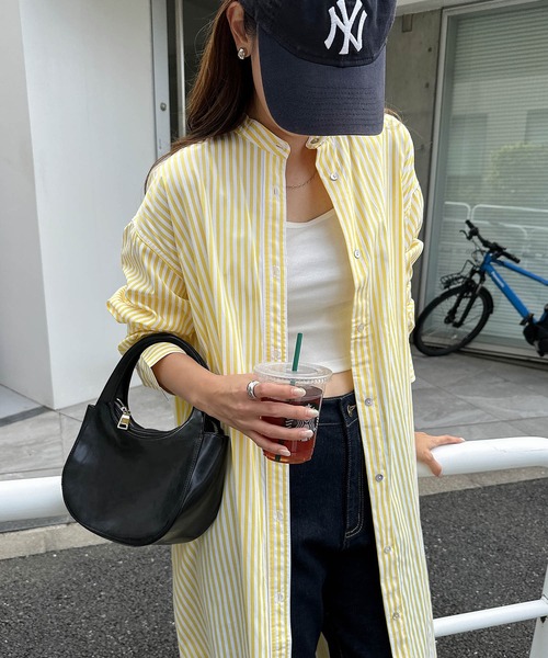 andme（アンドミー）の「カラーストライプバンドカラーシャツワンピース（シャツワンピース・レディース・ホワイト×ピンク/ホワイト×ブルー/パープル系/ホワイト×パープル/ホワイト×イエロー・M）」の13枚目の写真