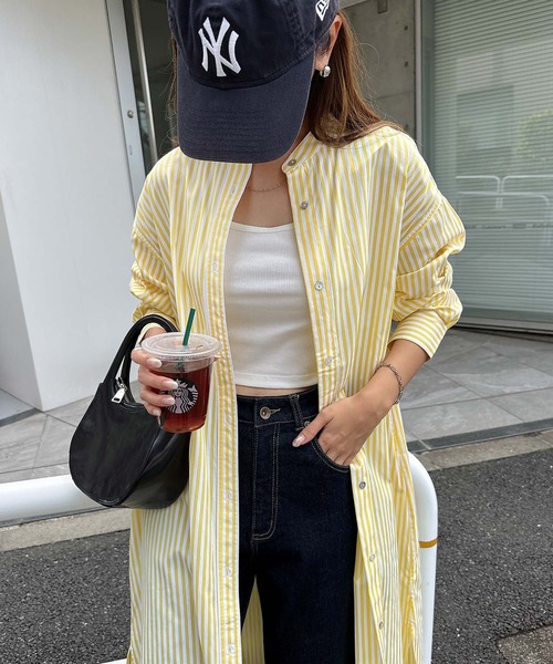 andme（アンドミー）の「カラーストライプバンドカラーシャツワンピース（シャツワンピース・レディース・ホワイト×ピンク/ホワイト×ブルー/パープル系/ホワイト×パープル/ホワイト×イエロー・M）」の15枚目の写真