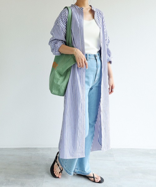 andme（アンドミー）の「カラーストライプバンドカラーシャツワンピース（シャツワンピース・レディース・ホワイト×ピンク/ホワイト×ブルー/パープル系/ホワイト×パープル/ホワイト×イエロー・M）」の22枚目の写真