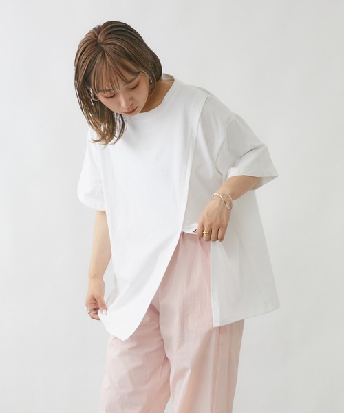 mebole（メボレ）の「デザインスリットTシャツ（Tシャツ/カットソー・レディース・ホワイト/ブラック/グリーン・FREE）」の4枚目の写真